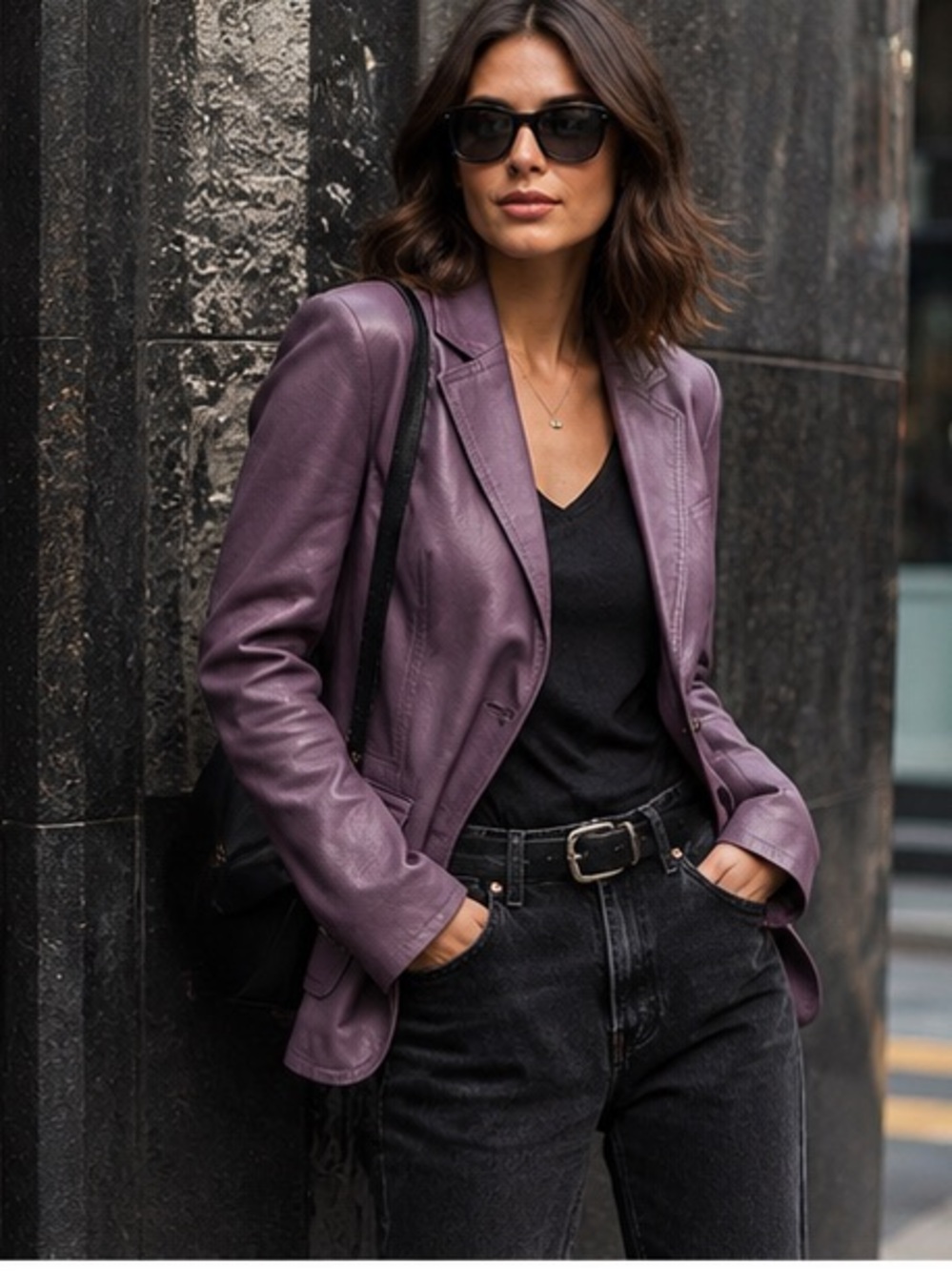 Pamela McCoy Purple Leather Jacket 2X Blazet